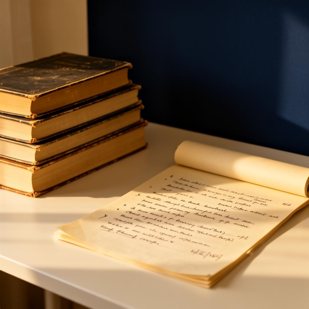 Editorial workspace with classic books and manuscript notes